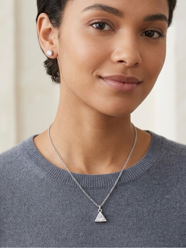 Swarovski Crystal Elements Triangle Necklace/Earring Set Silver Overlay